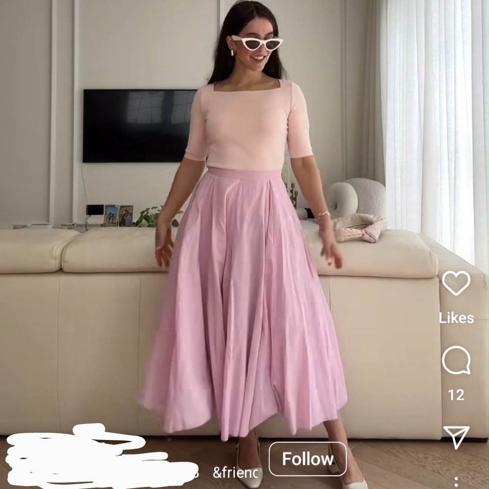 Zara Women ZW COLLECTION Flared COTTON Midi SKIRT Pink M L NWT